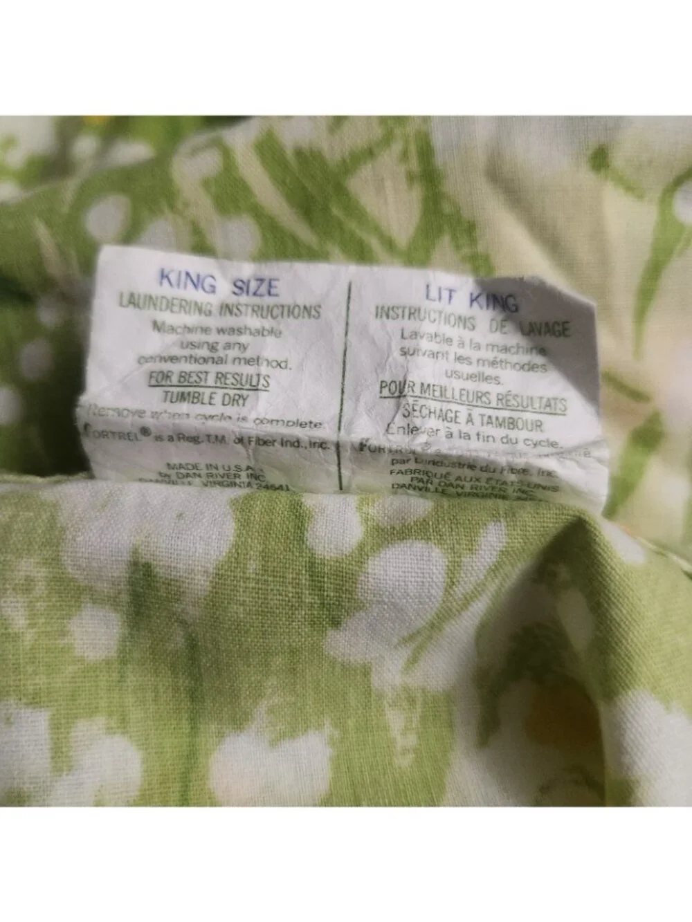 Vintage Green Floral Dan River Dantrel King Size Flat Sheet 100